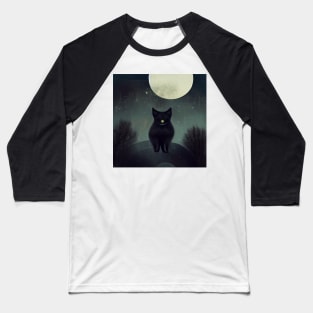 Black Cat Under Moon Abstract Baseball T-Shirt